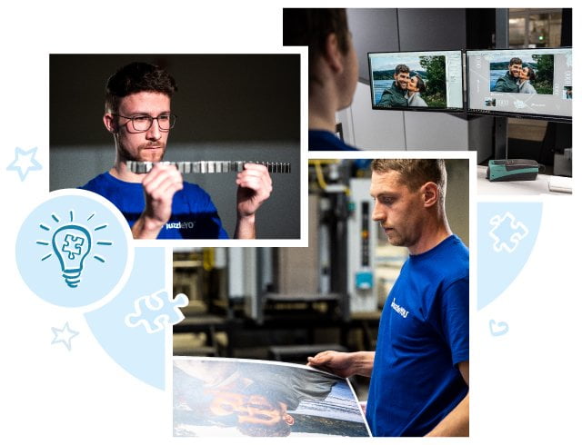 Genuine craftsmanship: Our staff busy printing and developing puzzle punches.